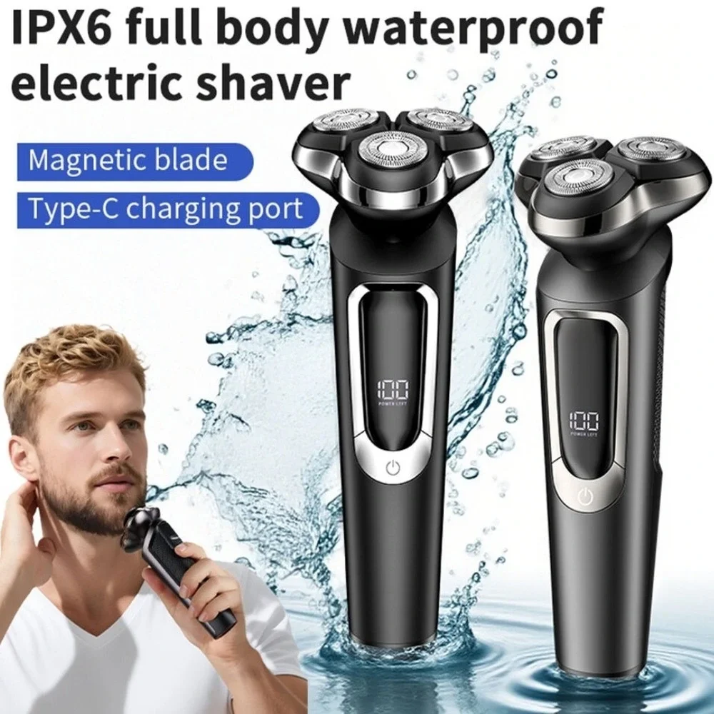 Electric Shaver FK-396 Wet‎ Dry Waterproof 3D Rotary Razor LED Display Black A6